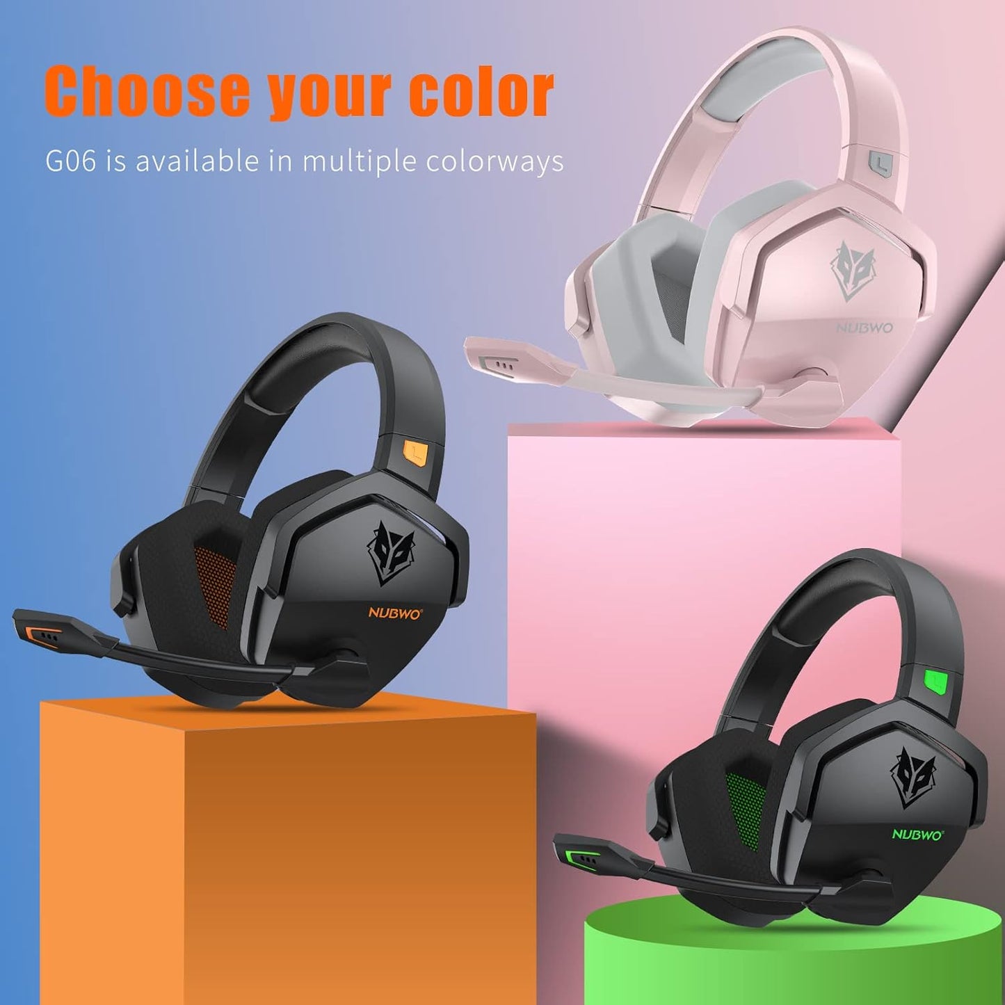 NUBWO G06 Double Casque Gaming sans Fil avec Microphone pour PS5, PC